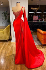 Luxurious Unique Red Sleeveless Split Mermaid Evening Dress-BMbride.com