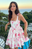 Floral Short Homecoming Dress in Playful Pink A-Line Style BM bride