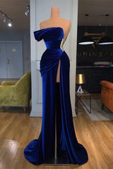 Royal Blue Off-the-shoulder Long Prom Evening Dress with Split-BMbride.com