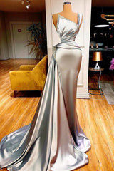 Sexy One Shoulder Slim Mermaid Evening Dress with Sweep Train-BMbride.com