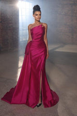 Simple Sleeveless Evening Dresses Fuchsia Long Prom Dresses With Slit-BMbride.com