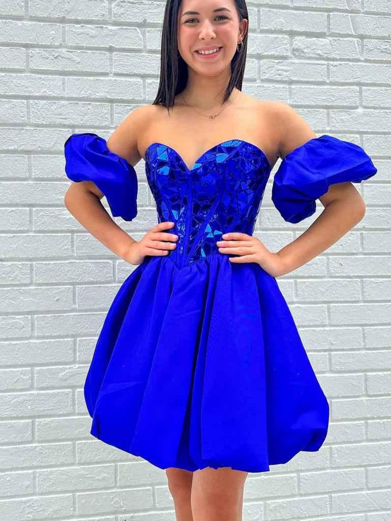 Stunning Off-the-Shoulder A Line Short Homecoming Dress BM bride