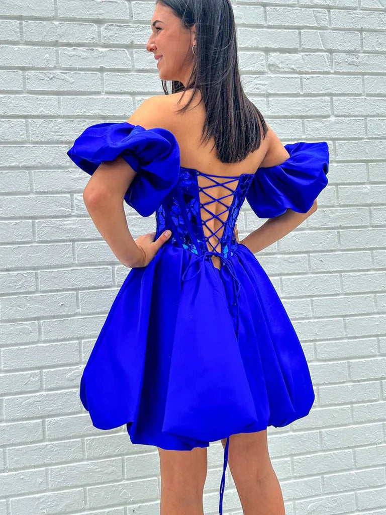 Stunning Off-the-Shoulder A Line Short Homecoming Dress BM bride